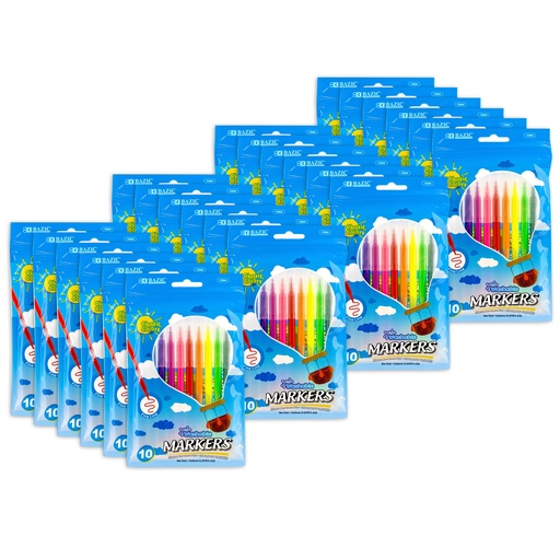 [1264-24 BAZ] 240 Fine Line Washable Markers in 10 Assorted Colors