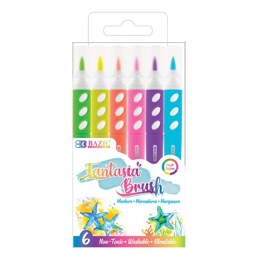 [1268 BAZ] Fluorescent Brush Markers 6 Colors