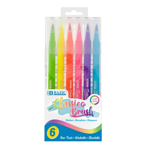 [1275 BAZ] Fluorescent Washable Brush Markers 6 Colors