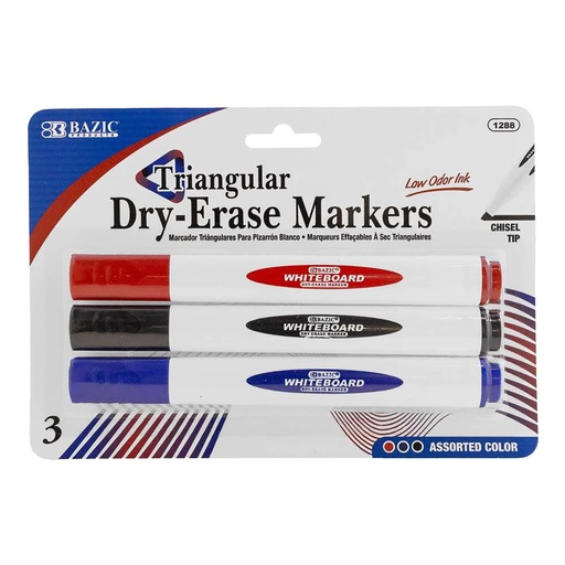 [1288 BAZ] Triangle Chisel Tip Assorted Dry-Erase Markers Set of 3
