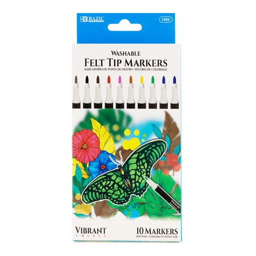 [1292 BAZ] Felt Tip Washable Markers 10 Colors