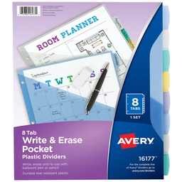 [16177 AVE] 8 Tab Translucent Write On Dividers with Pockets