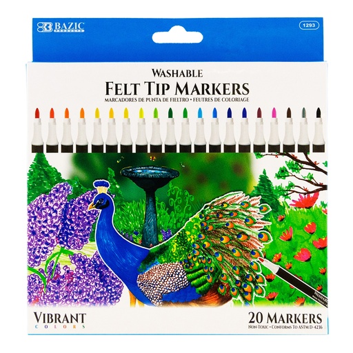 [1293 BAZ] Felt Tip Washable Markers 20 Colors