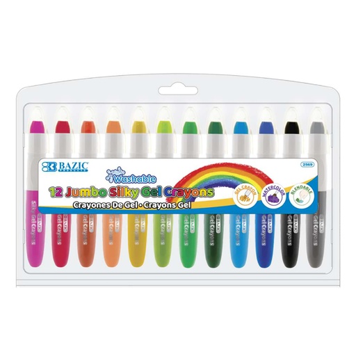 [2569 BAZ] Washable Jumbo Silky Gel Crayons 12 Colors
