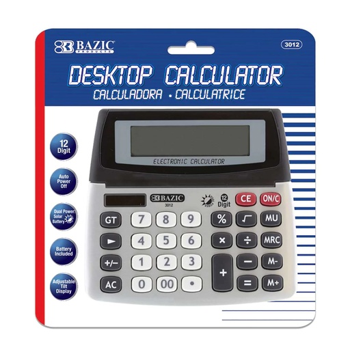 [3012 BAZ] 12-Digit Dual Power Desktop Calculator with Adjustable Display