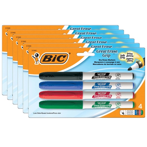 [GDEP41AST-6 BIC] Great Erase® Fine Point Low Odor Dry Erase Markers 24ct in 4 Colors