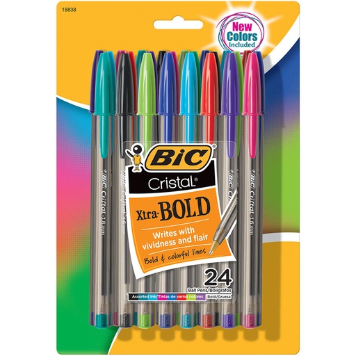 [MSBAPP241AST BIC] Cristal® Xtra Bold Medium Point Fashion Ballpoint Pens 24 Colors