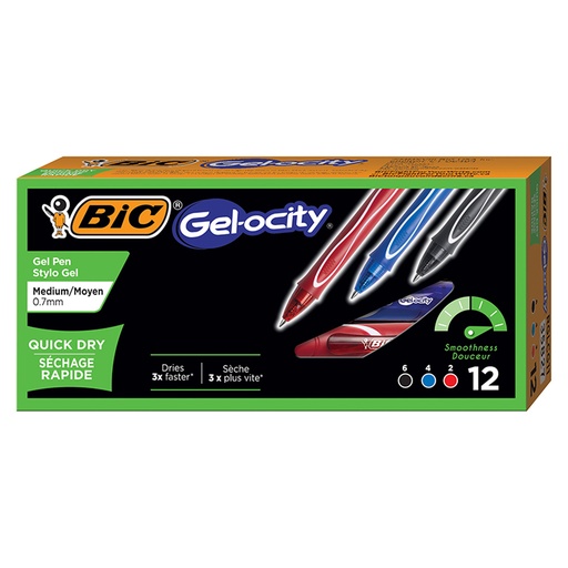 [RGLCG11AST BIC] Gel-ocity® Quick Dry Retractable Gel Pens12ct in 3 Colors