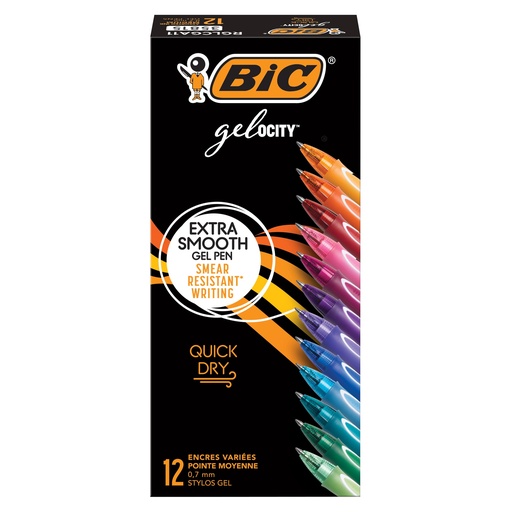 [RGLCGA11 BIC] Gel-ocity® Quick Dry Retractable Gel Pens 12 Assorted Fashion Colors