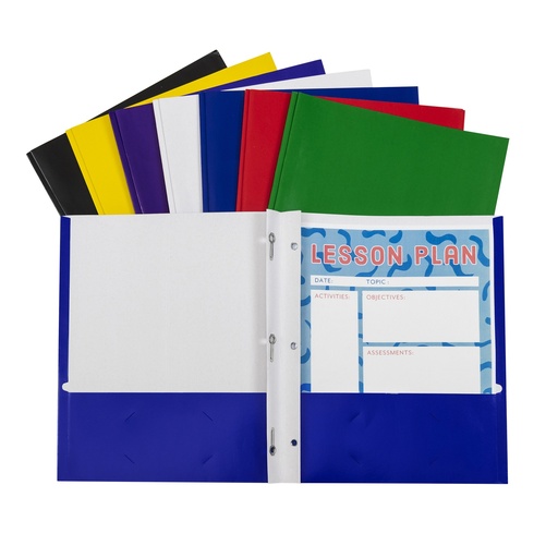 [05320-100 CL] Assorted Two-Pocket Paper Folders with Prongs 100ct