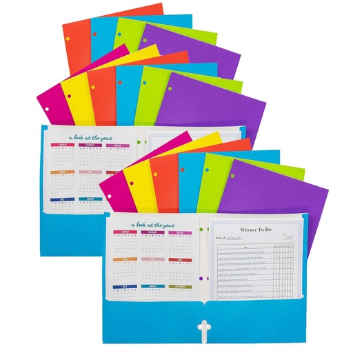 [06300-18 CL] Assorted 2-Pocket Laminated Paper Folders with 3-Hole Punch 18ct