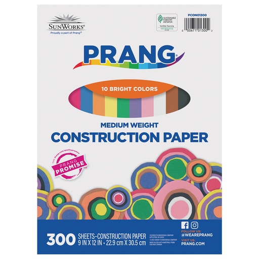 [01300 DIX] 9" x 12" Construction Paper 10 Assorted Colors 300 Sheets