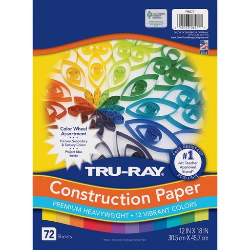 [6577 PAC] Tru-Ray® 12" x 18" Color Wheel Assortment 72 Sheets