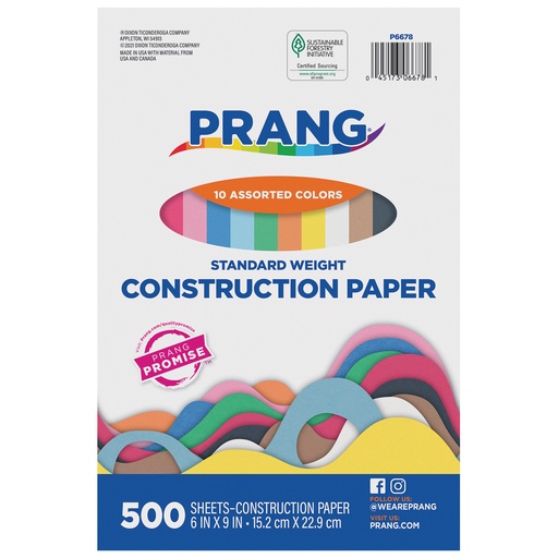 [6678 PAC] Lightweight 6" x 9" Assorted Colors Construction Paper 500 Sheets
