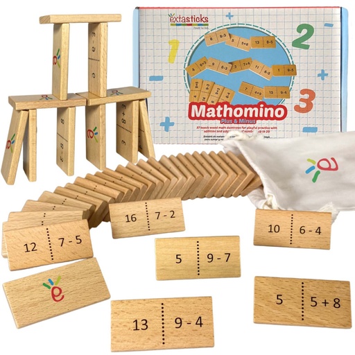 [3308 EXAE] Mathomino Plus & Minus up to 20 Addition & Subtraction Wooden Math Domino Game