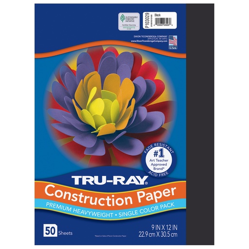 [103029 PAC] 9x12 Black Tru-Ray Construction Paper 50ct Pack