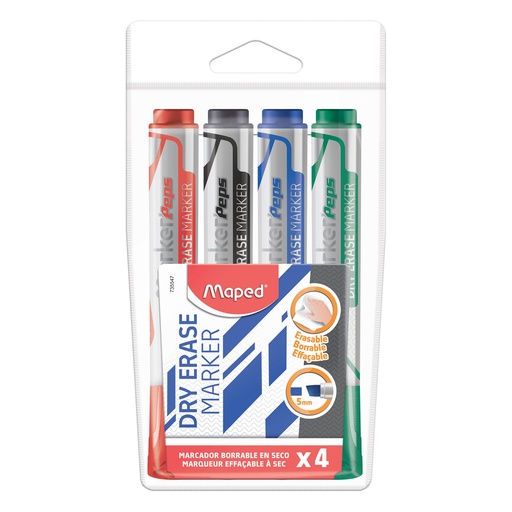 [735547 MAP] Marker'Peps Chisel Tip Dry Erase Jumbo Marker Pack of 4
