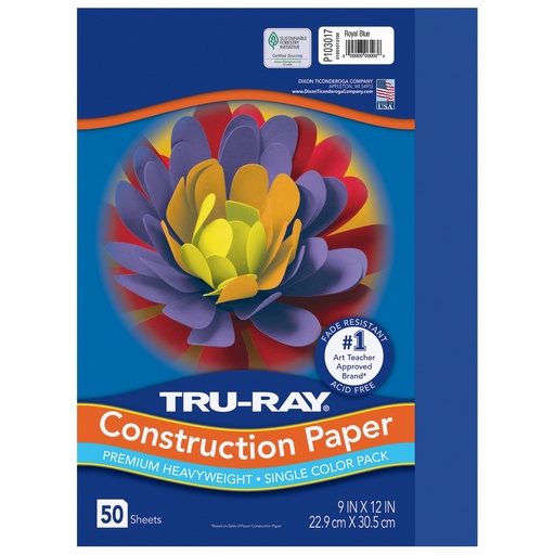 [103017 PAC] 9x12 Royal Blue Tru-Ray Construction Paper 50ct Pack