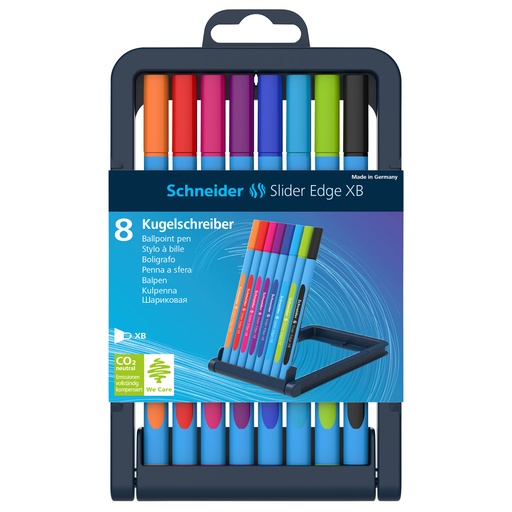 [152279 PSY] Assorted Slider Edge XB Ballpoint Pens in 8 Ink Colors in Adjustable Case Stand