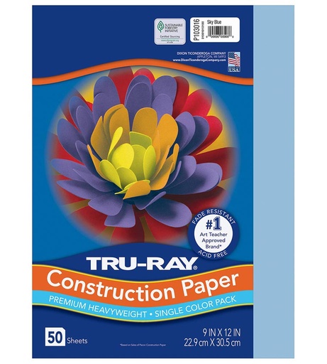 [103016 PAC] 9x12 Sky Blue Tru-Ray Construction Paper 50ct Pack
