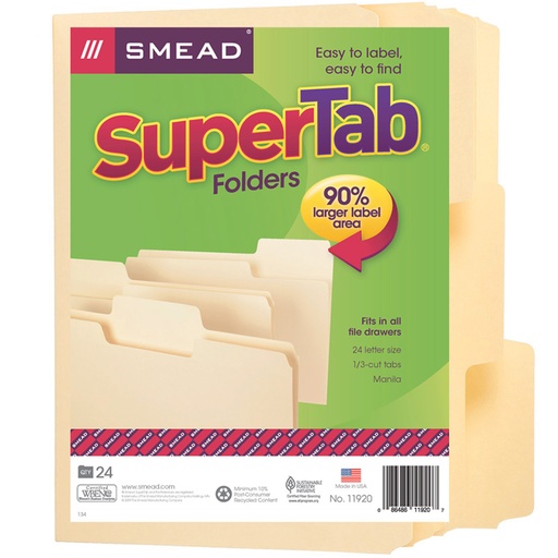 [11920 SMD] SuperTab® Oversized 1/3-Cut Tab Letter Size Manila File Folders Pack of 24