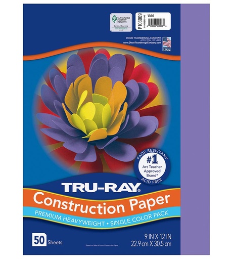 [103009 PAC] 9x12 Violet Tru-Ray Construction Paper 50ct Pack