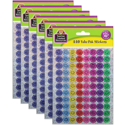 [6631-6 TCR] Multi Color Mini Happy Face Sparkle Stickers Valu-Pak 2,640ct