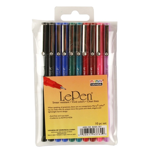 [430010A UCH] LePen® Basic Micro-Fine Point Pens 10 Colors