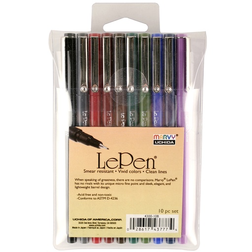 [430010B UCH] LePen® Dark Micro-Fine Point Pens 10 Colors