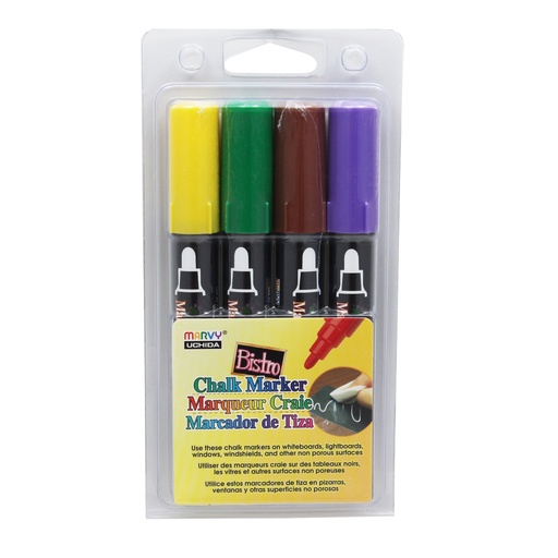 [4804D UCH] Bistro Broad Tip Chalk Markers Set 4D: Brown, Green, Yellow, Violet