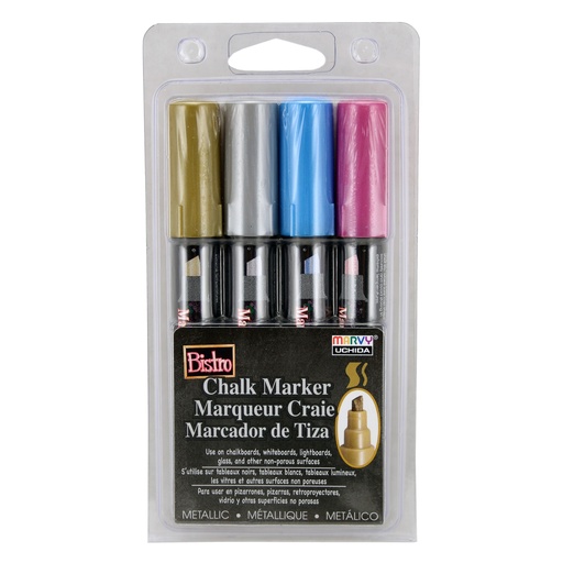 [4834M UCH] Bistro Chisel Tip Chalk Markers 4-Color Set: Gold, Silver, Blue, Red