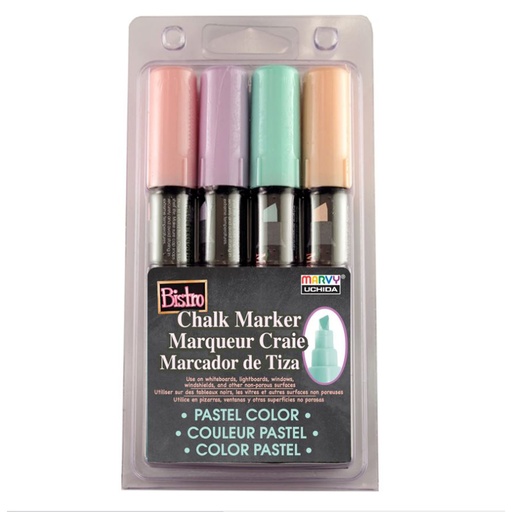 [4834P UCH] Bistro Chisel Tip Chalk Markers 4-Color Set: Blush Pink, Peppermint, Pastel Peach, Pale Violet