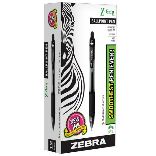 [22210 ZEB] Z-Grip Black Ballpoint Retractable Pens Pack of 12
