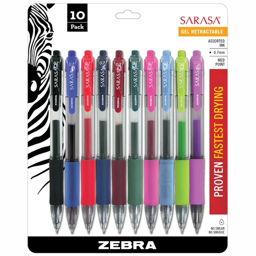 [46881 ZEB] Sarasa Assorted Gel Retractable Roller Ball Ink Pens 10-Pack