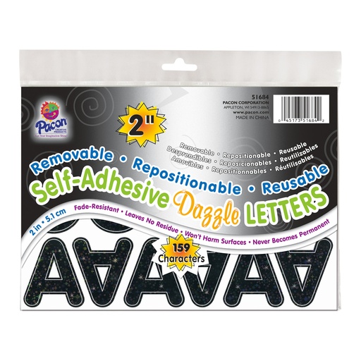 [51684 PAC] Black Dazzle 2" Puffy Font Self-Adhesive Letters