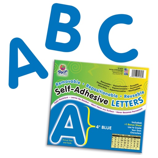 [51623 PAC] Blue 4" Puffy Font Self-Adhesive Letters