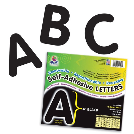 [51620 PAC] Black 4" Puffy Font Self-Adhesive Letters