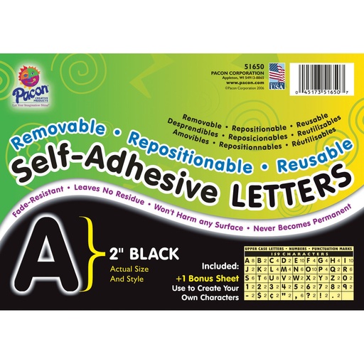 [51650 PAC] Black 2" Puffy Font Self-Adhesive Letters