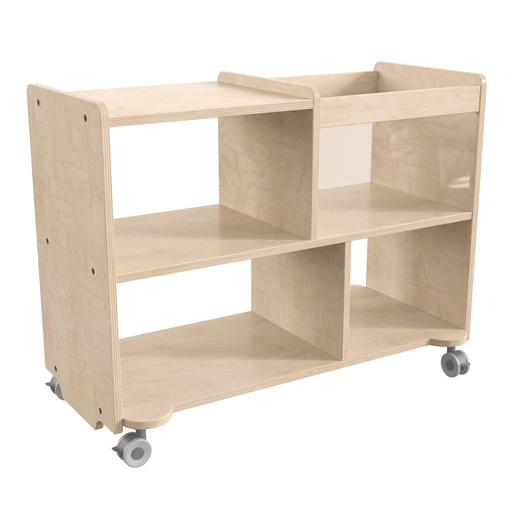 [24251 FF] Double Sided Wooden 4 Compartment/1 Bin Mobile Storage Cart with Locking Caster Wheels