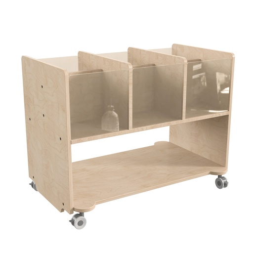 [24275 FF] Double Sided Wooden 6 Bin Mobile Storage Cart with Locking Caster Wheels