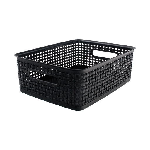 [36003 AVT] Medium Black Plastic Weave Bin