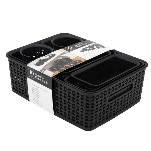 [38398 AVT] Black Plastic Weave Bin Pack of 10