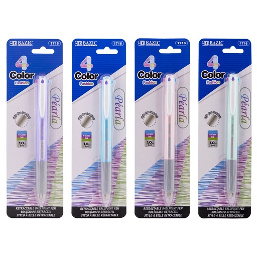 [1716 BAZ] 4-Color Fashion Pen with Cushion Grip Assorted Barrel Color