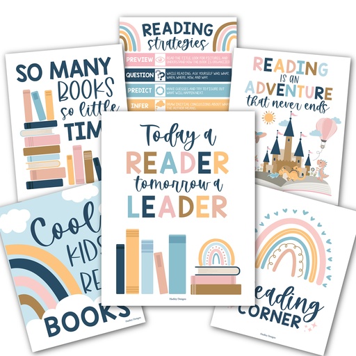 [1008 HDD] Boho Reading Posters For Classroom Library Decor, Set of 6