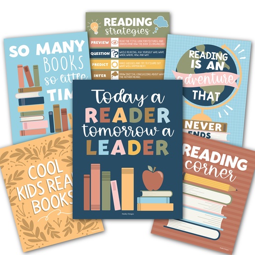 [1013 HDD] Colorful Pastel Reading Posters For Classroom Library Decor, Set of 6