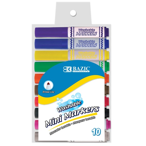 [1220 BAZ] Washable Markers, Mini Broad Line, 10 Colors