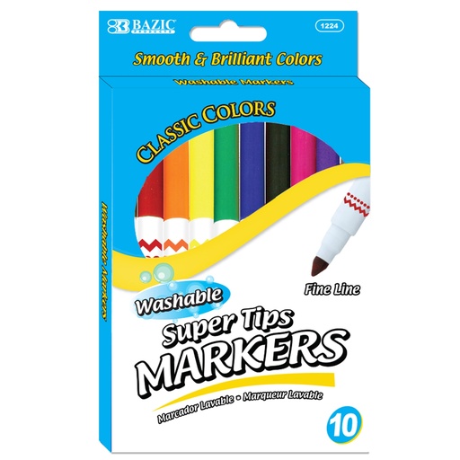 [1224 BAZ] Washable Markers, Super Tip, 10 colors
