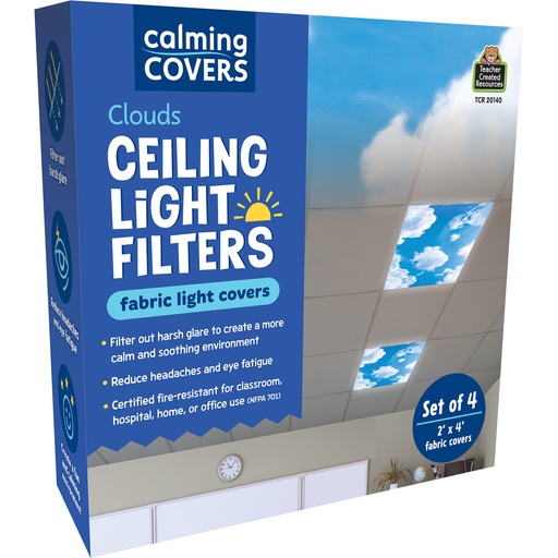 [20140 TCR] Calming Covers Ceiling Light Filters, 2' x 4', Clouds, Pack of 4