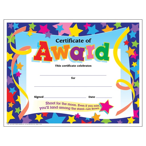 [2951 T] Certificate of Award Colorful Classics Certificates, 30 ct
