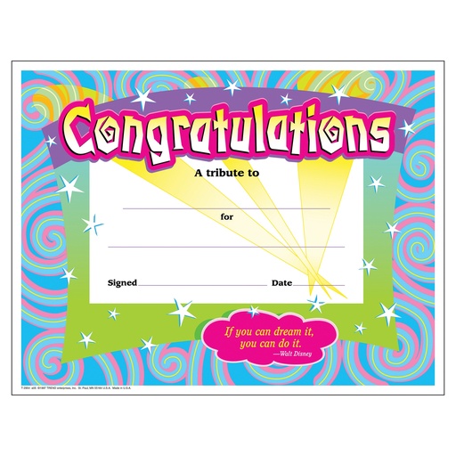 [2954 T] Congratulations/Swirls Colorful Classics Cert's., 30 ct